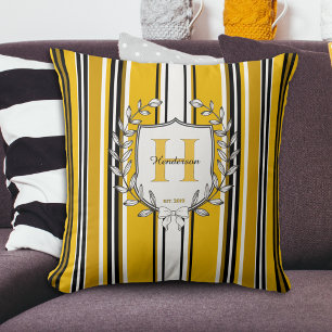 Monogram Wapenschild Elegante Gele Streep Familien Kussen