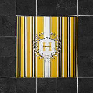 Monogram Wapenschild Elegante Gele Streep Familien Tegeltje