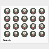Monogram Wapenschild Groen Rode Kerst Envelopezege Ronde Sticker (Vel)