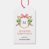Monogram Wapenschild met groen Kerst Cadeaulabel (Voorkant)
