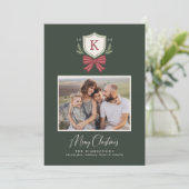 Monogram Wapenschild Strik Foto Kerstkaart (Staand voorkant)