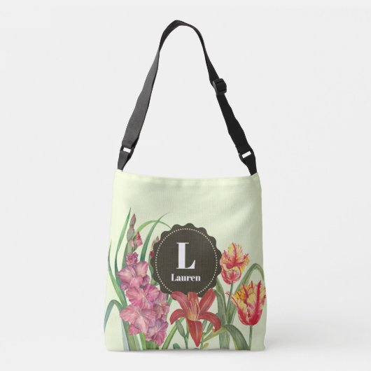 Monogram Warm Kleur Floral Spring Blooms Crossbody Tas (Achterkant)