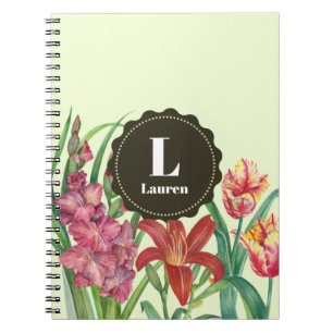 Monogram Warm Kleur Floral Spring Blooms Notitieboek