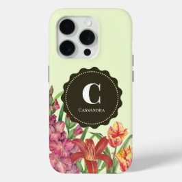 Monogram Warm Kleur Floral Spring Blooms Schildere iPhone 15 Pro Case