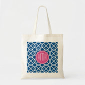 Monogram warm roze en blauw geometrisch patroon tote bag (Voorkant)