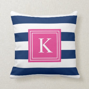 Monogram warm roze en marinemonogram gestript   SI Kussen