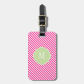 Monogram warm roze en witte strepen Bagagelabel (Voorkant verticaal)