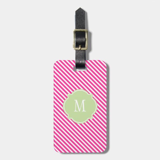 Monogram warm roze en witte strepen Bagagelabel (Voorkant verticaal)