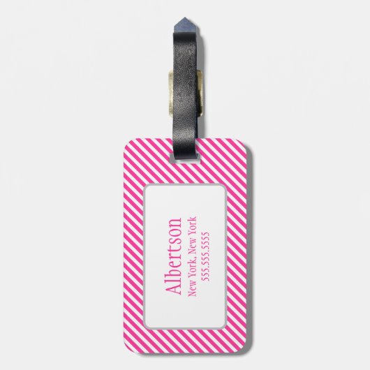 Monogram warm roze en witte strepen Bagagelabel (Achterkant verticaal)