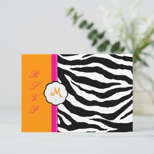 Monogram/warm roze/Oranje/Zebra RSVP (Staand voorkant)
