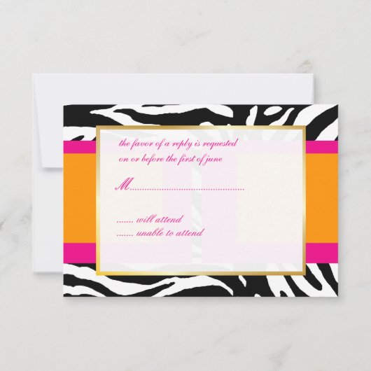 Monogram/warm roze/Oranje/Zebra RSVP (Achterkant)