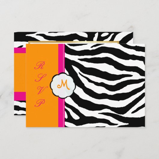 Monogram/warm roze/Oranje/Zebra RSVP (Voorkant / Achterkant)