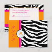 Monogram/warm roze/Oranje/Zebra RSVP Kaartje (Voorkant / Achterkant)