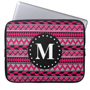 Monogram warm roze tribaal Chevron Pattern Laptop Sleeve