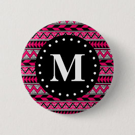 Monogram warm roze tribaal Chevron Pattern Ronde Button 5,7 Cm