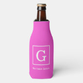 Monogram warm roze witte omhulde Initiaal Flesjeskoeler (Fles Voorkant)