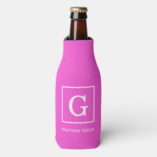 Monogram warm roze witte omhulde Initiaal Flesjeskoeler (Fles Voorkant)