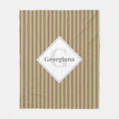 Monogram warme neutrale bruine en groene strepen fleece deken (Voorkant)