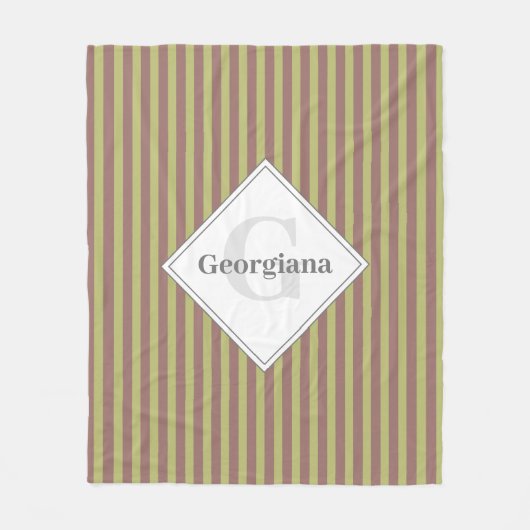Monogram warme neutrale bruine en groene strepen fleece deken (Voorkant)