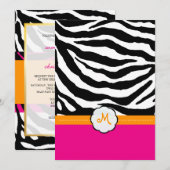 Monogram/warme roze/Oranje/Zebra-weddenschappen Kaart (Voorkant / Achterkant)