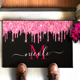 Monogram warmroze druppelaar Glitter Black Deurkle Deurmat