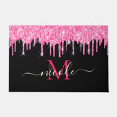 Monogram warmroze druppelaar Glitter Black Deurkle Deurmat (Voorkant)