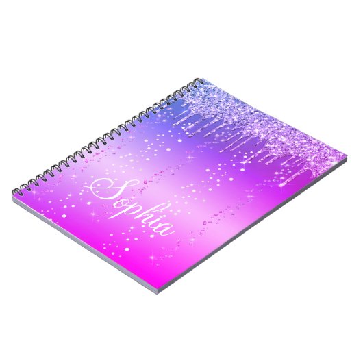 Monogram warmroze druppelaar Glitter Metallic Notitieboek (Linkerzijde)