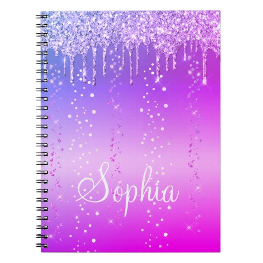 Monogram warmroze druppelaar Glitter Metallic Notitieboek (Voorkant)