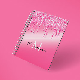 Monogram warmroze druppelaar Glitter Metallic Notitieboek