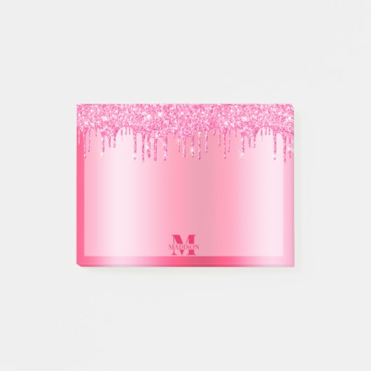 Monogram warmroze druppelaar Glitter Metallic Post-it® Notes (Voorkant)