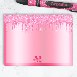 Monogram warmroze druppelaar Glitter Metallic Post-it® Notes