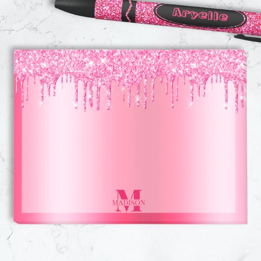 Monogram warmroze druppelaar Glitter Metallic Post-it® Notes