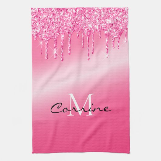 Monogram warmroze druppelaar Glitter Metallic Waff Theedoek (Verticaal)