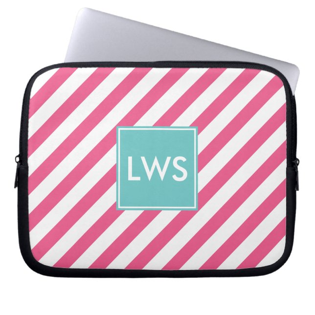 Monogram warmroze Nautical Stripes Laptop Sleeve (Voorkant)