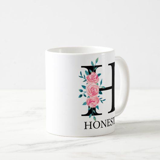 Monogram Watercolor Aangepaste Enkele Letter Koffi Koffiemok (Voorkant rechts)