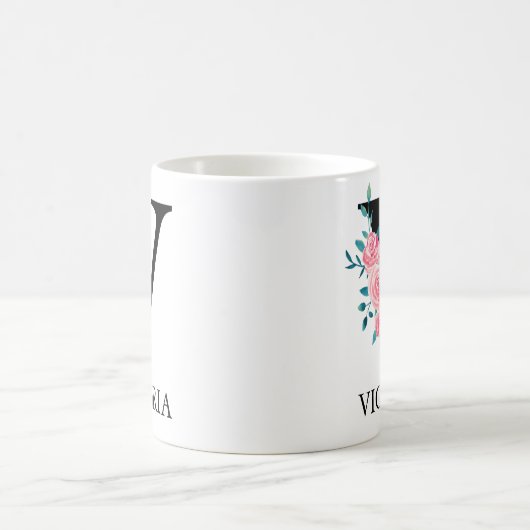 Monogram Watercolor Aangepaste Enkele Letter V Koffiemok (Center)