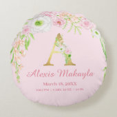 Monogram Watercolor Baby Stats Rond Kussen (Voorkant)