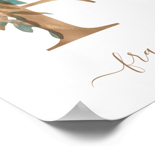 Monogram Watercolor Bloem Goud Letter F Poster (Hoek)