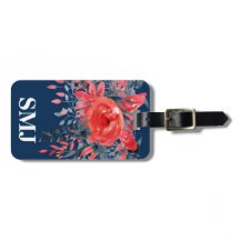 Monogram Watercolor Bloem Motief Blauwe Denim / Ro