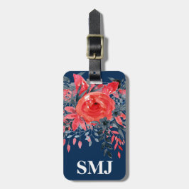 Monogram Watercolor Bloem Motief Blauwe Denim / Ro Bagagelabel
