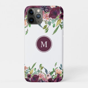 Monogram Watercolor Bloemen   Roze Paars Marsala Case-Mate iPhone Case