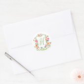 Monogram Watercolor Bloemenkroon Sticker  (Envelop)