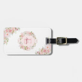 Monogram Watercolor Blush Pink Rose Flowers Floral Bagagelabel (Voorkant horizontaal)
