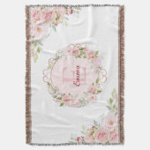 Monogram Watercolor Blush Pink Rose Flowers Floral Deken (Voorkant Verticaal)