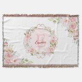 Monogram Watercolor Blush Pink Rose Flowers Floral Deken (Voorkant)