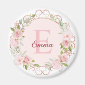 Monogram Watercolor Blush Pink Rose Flowers Floral Magneet (Voorkant)