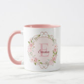 Monogram Watercolor Blush Pink Rose Flowers Floral Mok (Links)