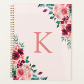 Monogram Watercolor Boho Roze Burgundy Roos Planner (Voorkant)