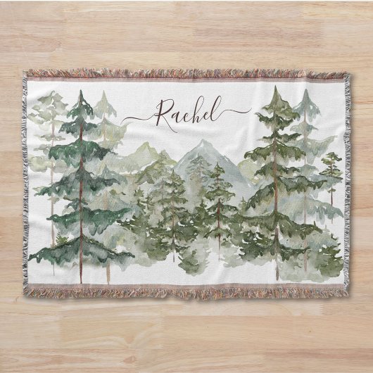 Monogram Watercolor Bos en berg Rustic Deken