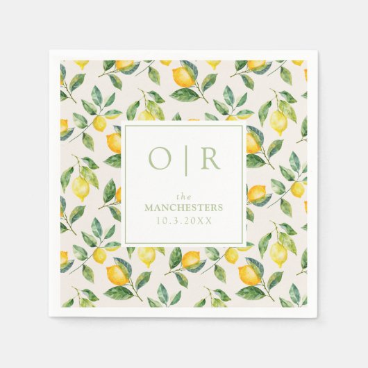 Monogram Watercolor Citroen Huwelijk Servet (Voorkant)